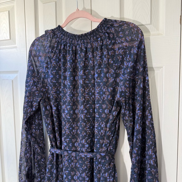 Evereve Women’s Size Large Hollis Black & Purple Chiffon Long Sleeve Dress - Picture 8 of 10